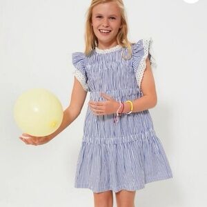 Sea New York Kid’s SZ 12Y Axelle Preppy Lace Trim Blue & White Mini Dress FLAWED